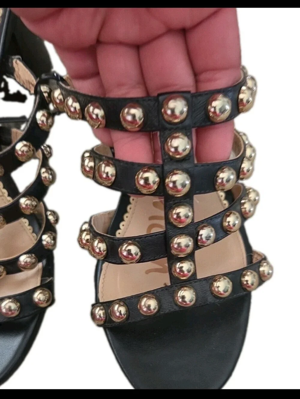 Sam Edelman Womens Black And Gold Embellished Suri Block Heel Sandals 8